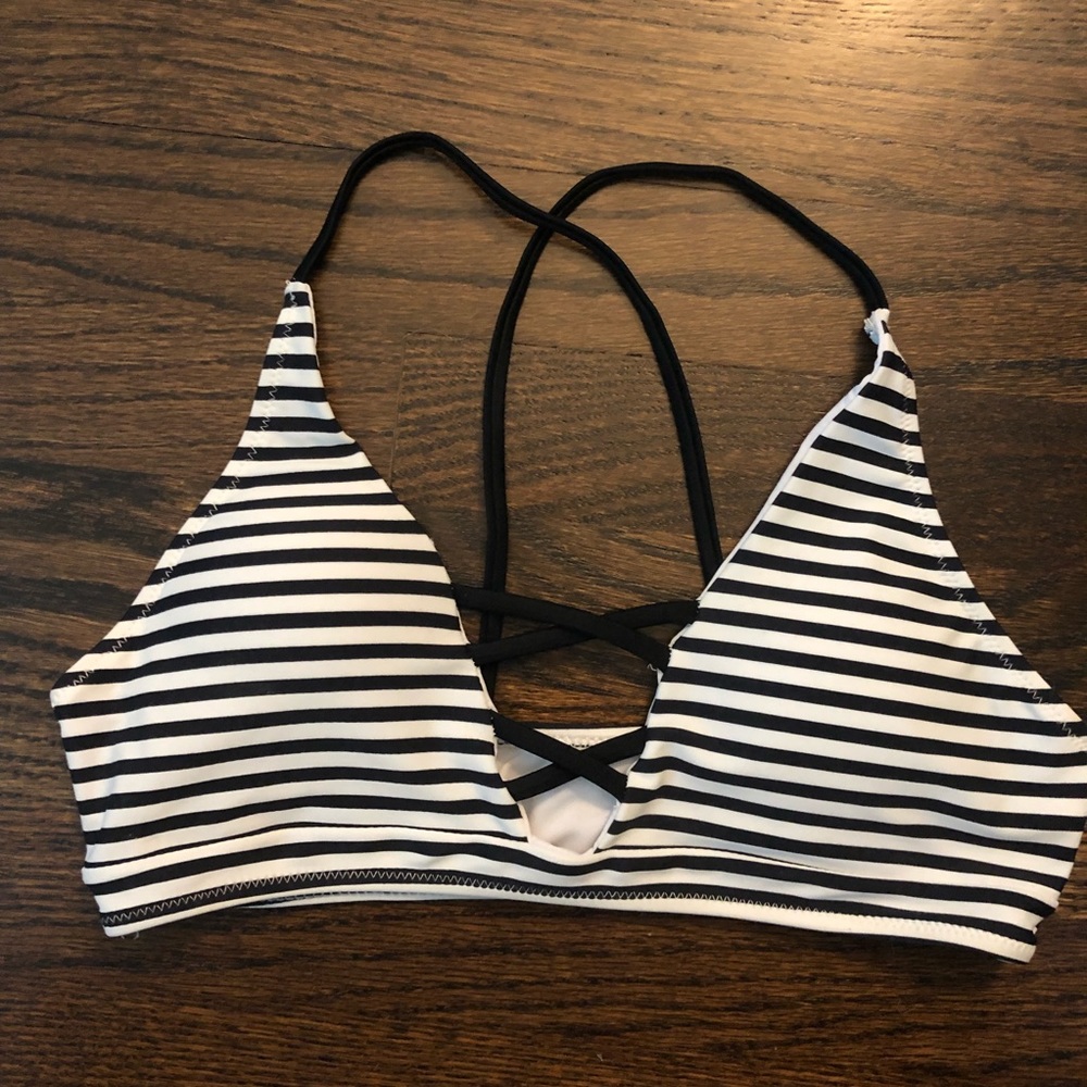 Black Striped Bathing Suit Top